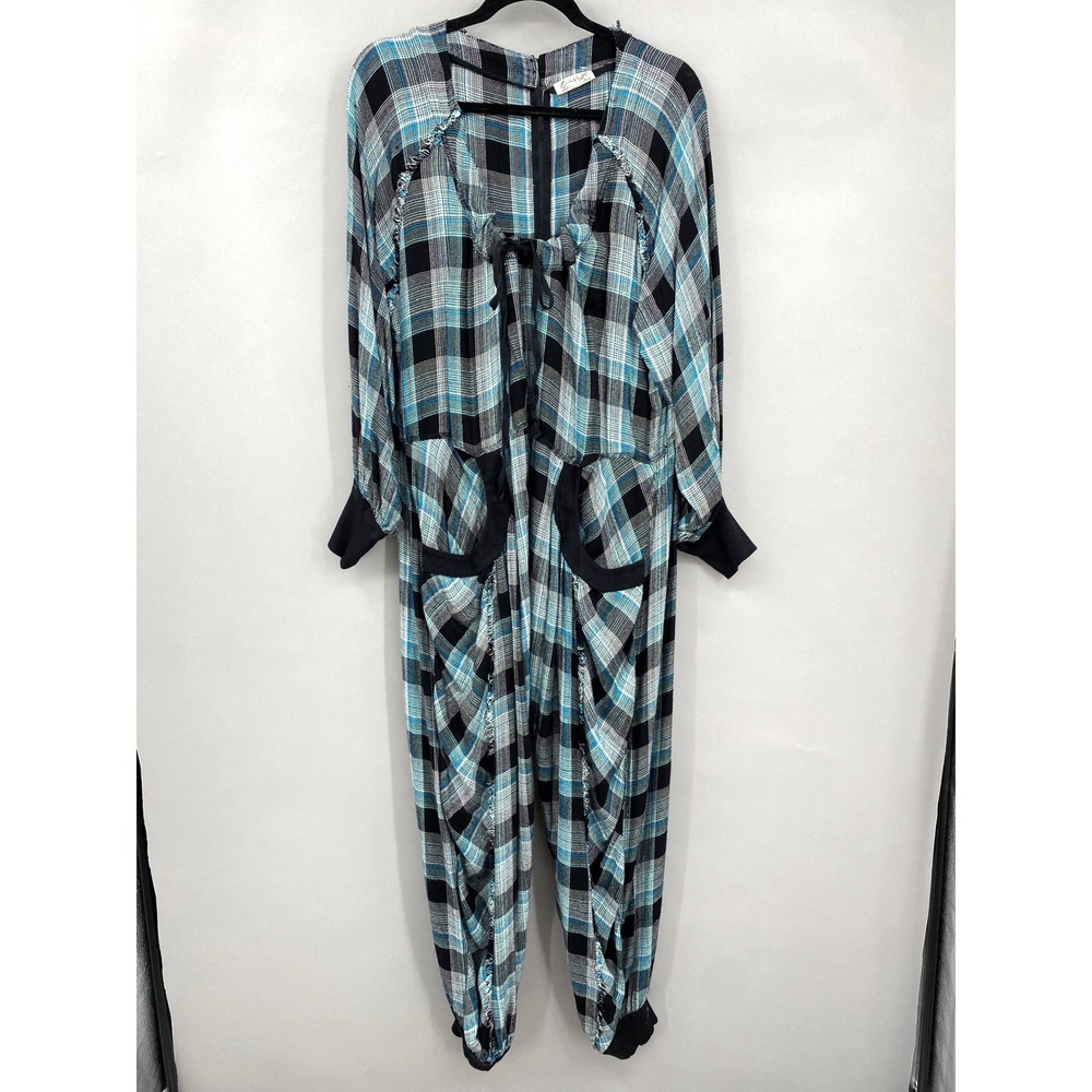 Free People Intimately Fallin' For Flannel Romper Plaid Jumpsuit Sz S Harem Boho